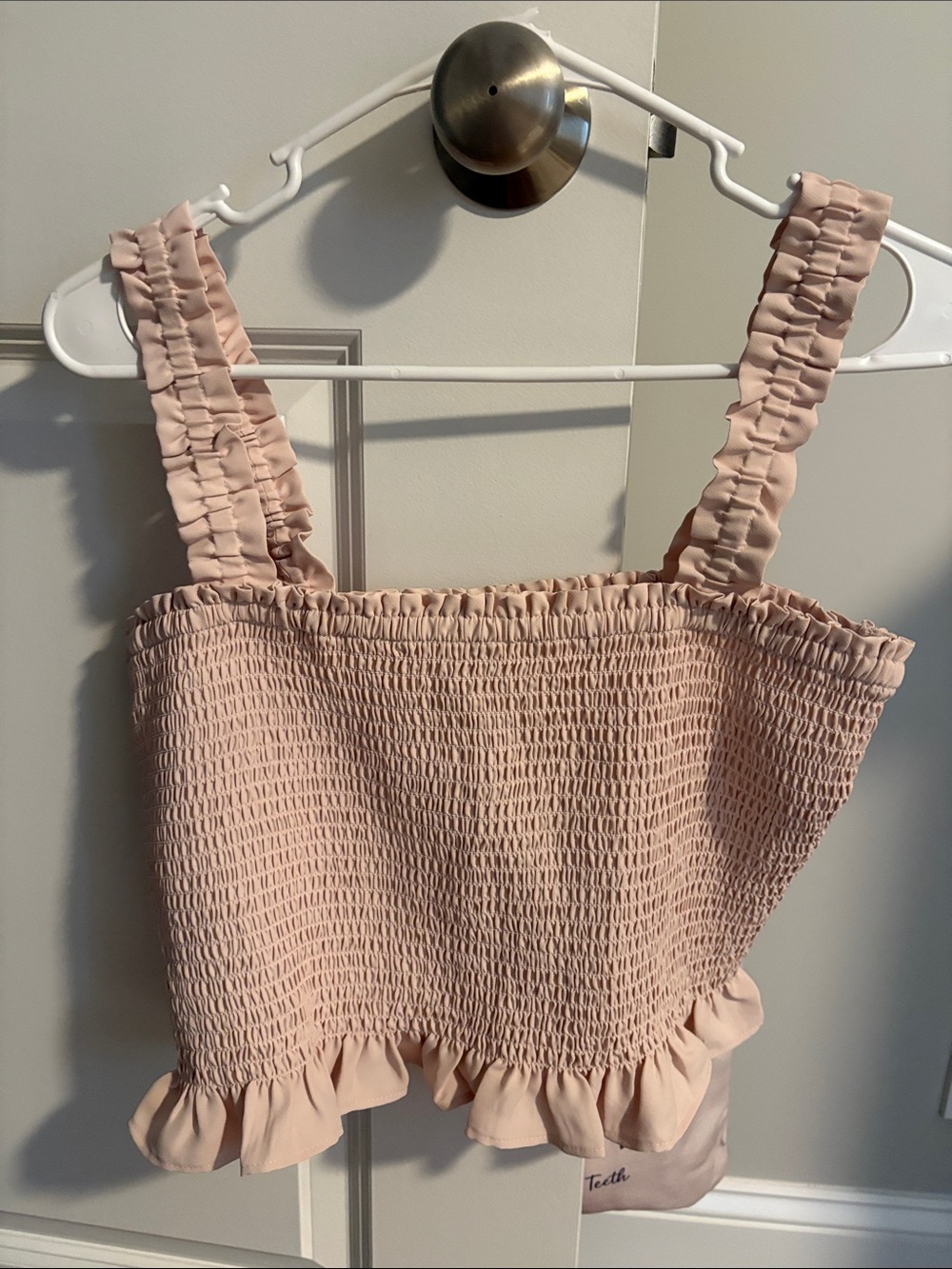Express Blush Pink Smocked Crop Top with Ruffle Straps